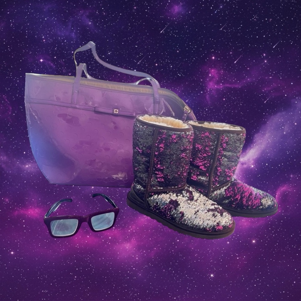 UGG Pink and Purple Sequin Boots with Accessories
